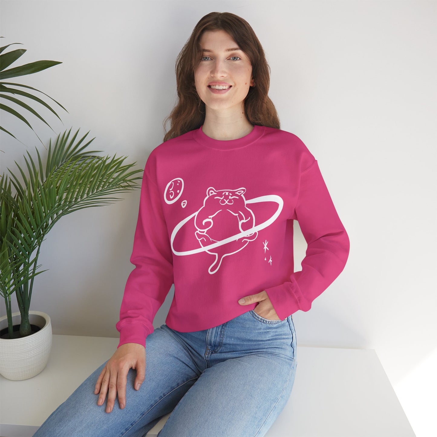 Galactic Chonk - Space Themed Cat Graphic Crewneck Sweatshirt