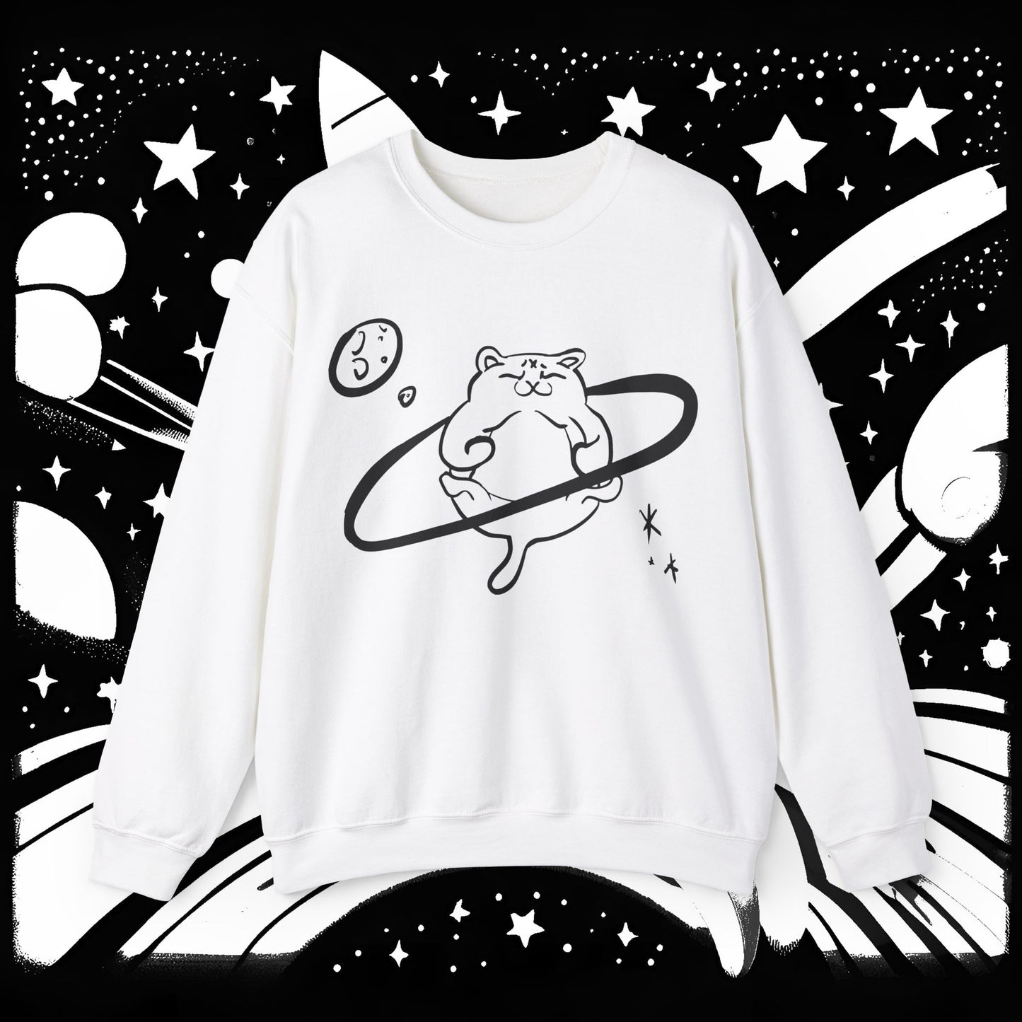 Galactic Chonk - Space Themed Cat Graphic Crewneck Sweatshirt