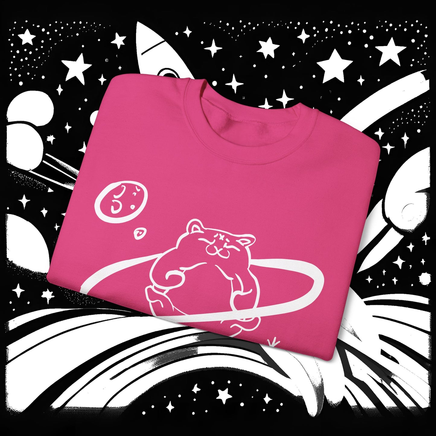 Galactic Chonk - Space Themed Cat Graphic Crewneck Sweatshirt