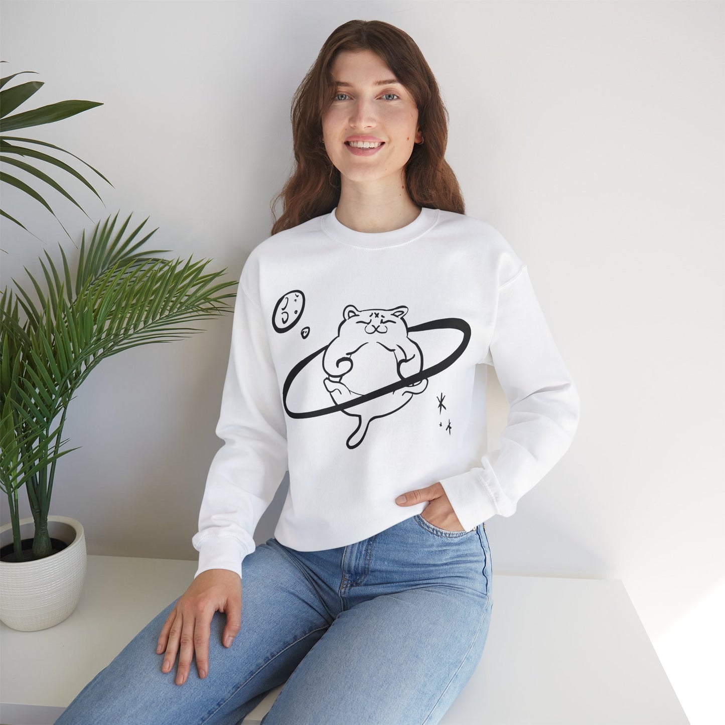 Galactic Chonk - Space Themed Cat Graphic Crewneck Sweatshirt