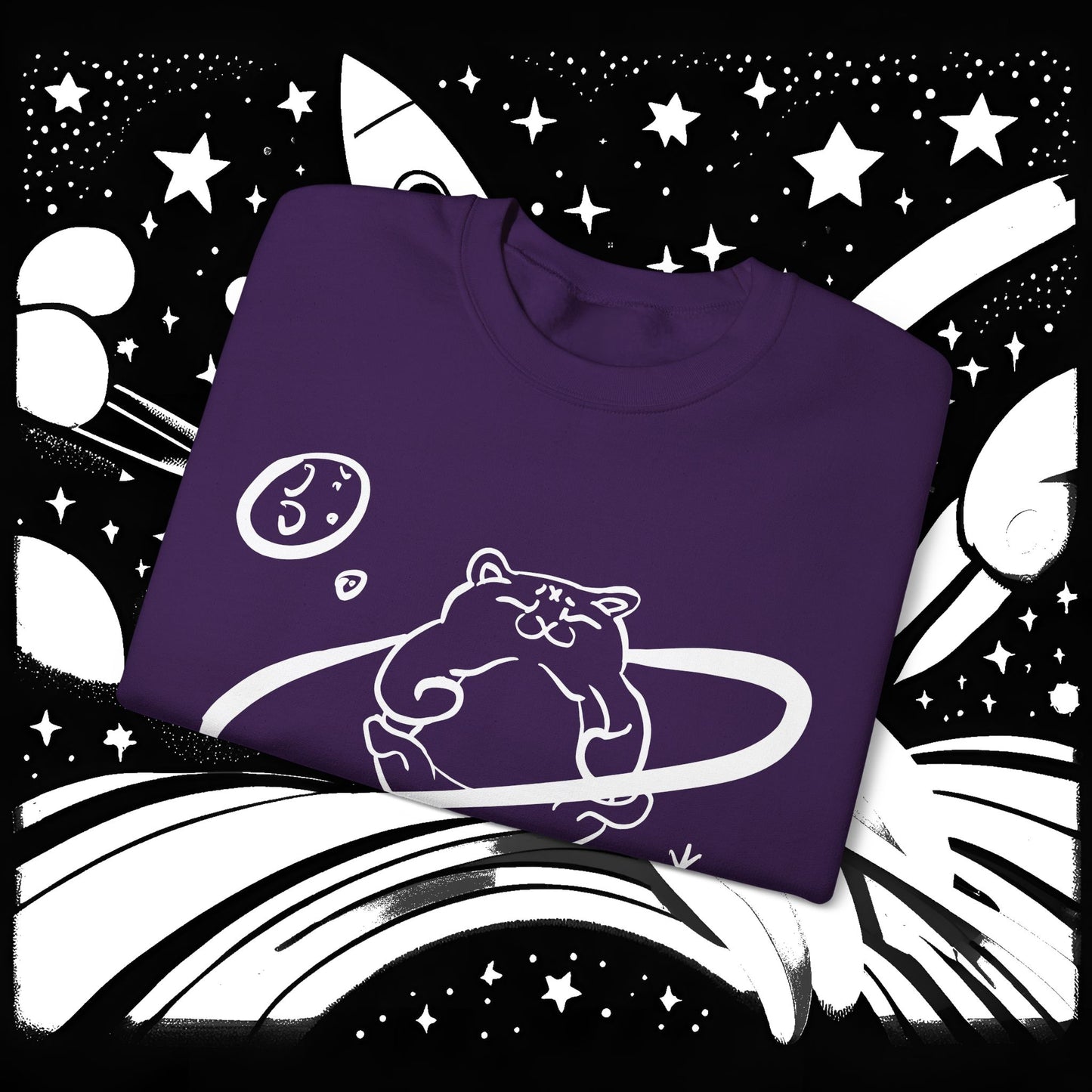 Galactic Chonk - Space Themed Cat Graphic Crewneck Sweatshirt