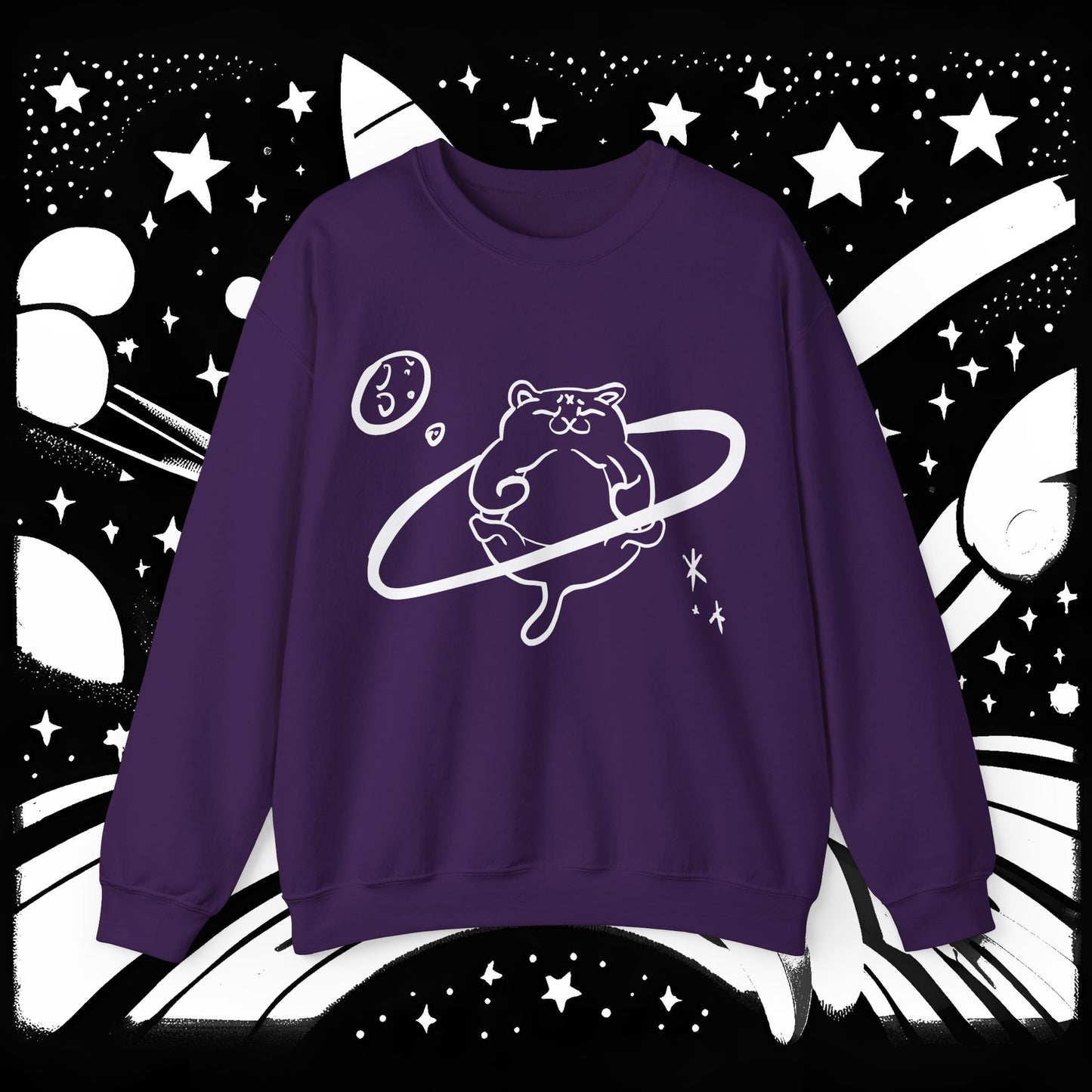 Galactic Chonk - Space Themed Cat Graphic Crewneck Sweatshirt