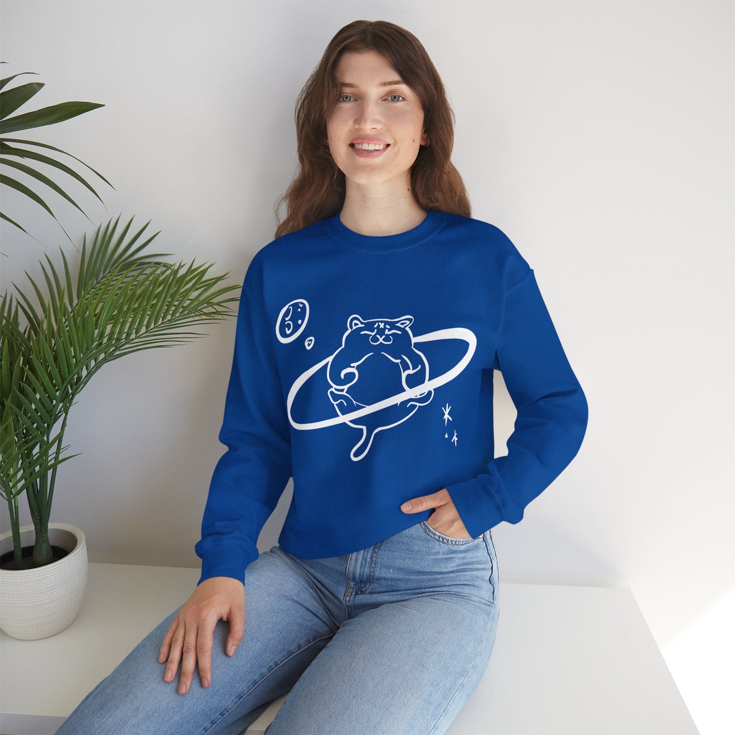 Galactic Chonk - Space Themed Cat Graphic Crewneck Sweatshirt