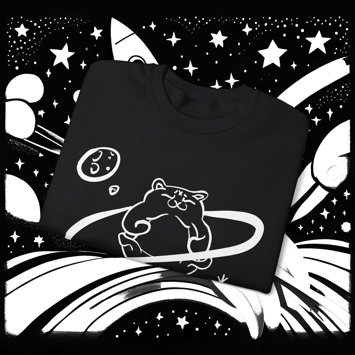 Galactic Chonk - Space Themed Cat Graphic Crewneck Sweatshirt