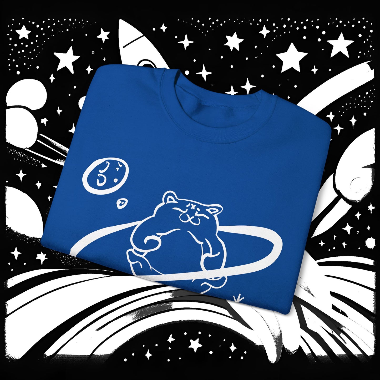 Galactic Chonk - Space Themed Cat Graphic Crewneck Sweatshirt