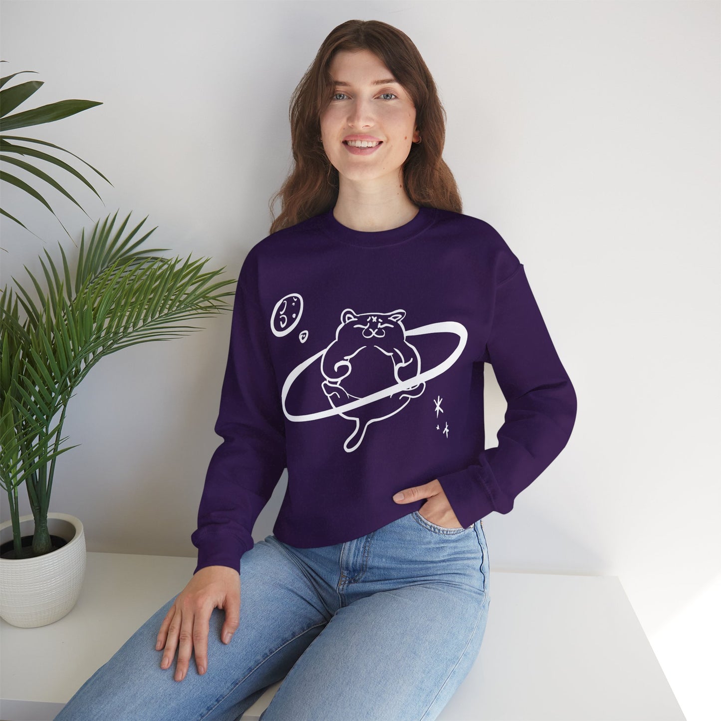 Galactic Chonk - Space Themed Cat Graphic Crewneck Sweatshirt