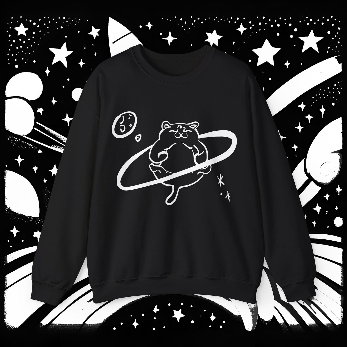 Galactic Chonk - Space Themed Cat Graphic Crewneck Sweatshirt