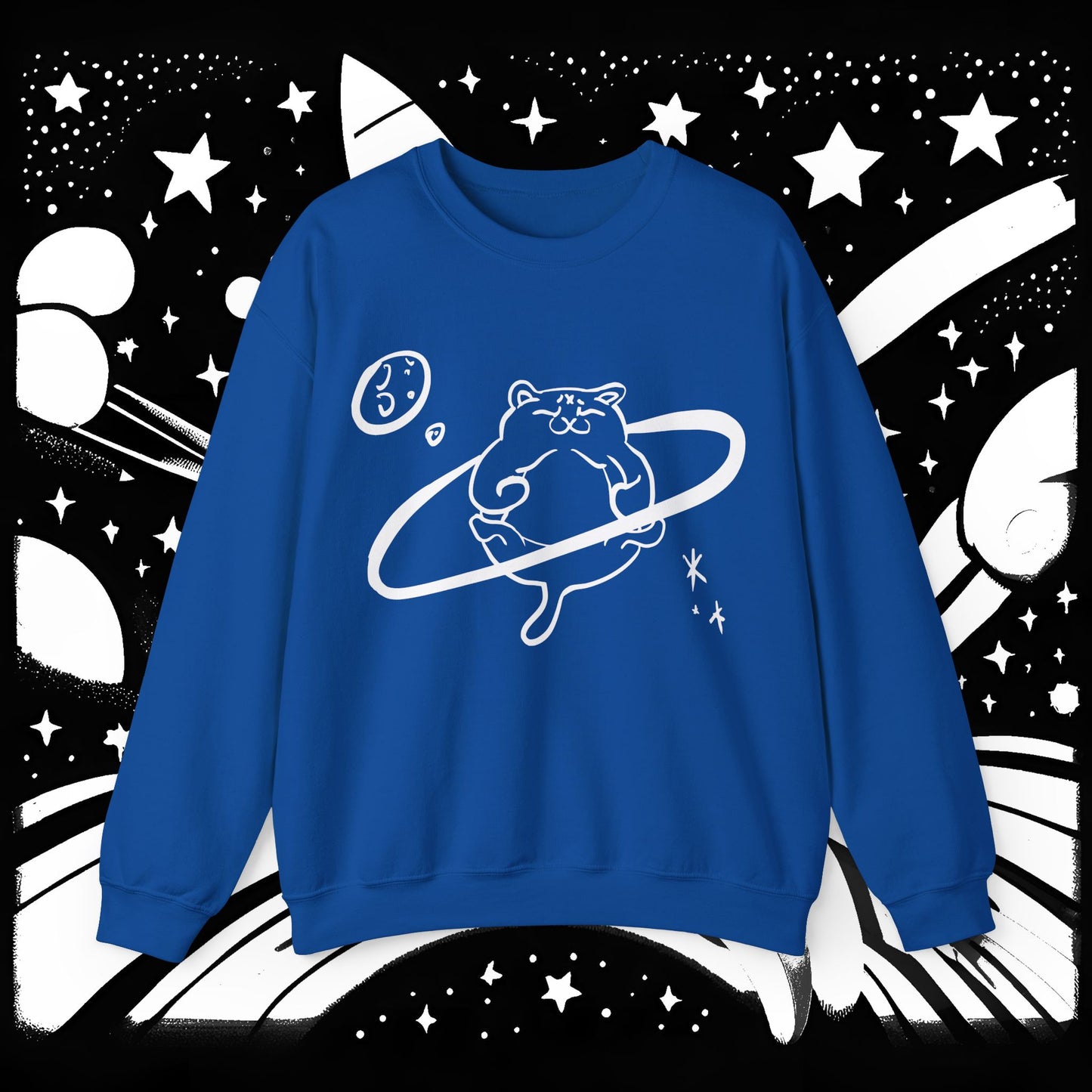 Galactic Chonk - Space Themed Cat Graphic Crewneck Sweatshirt