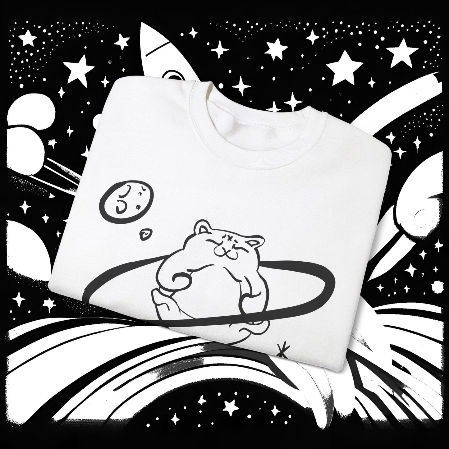 Galactic Chonk - Space Themed Cat Graphic Crewneck Sweatshirt
