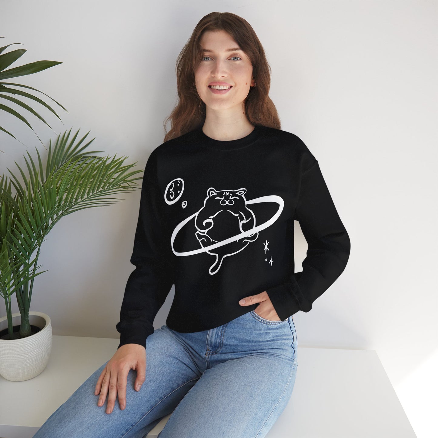 Galactic Chonk - Space Themed Cat Graphic Crewneck Sweatshirt