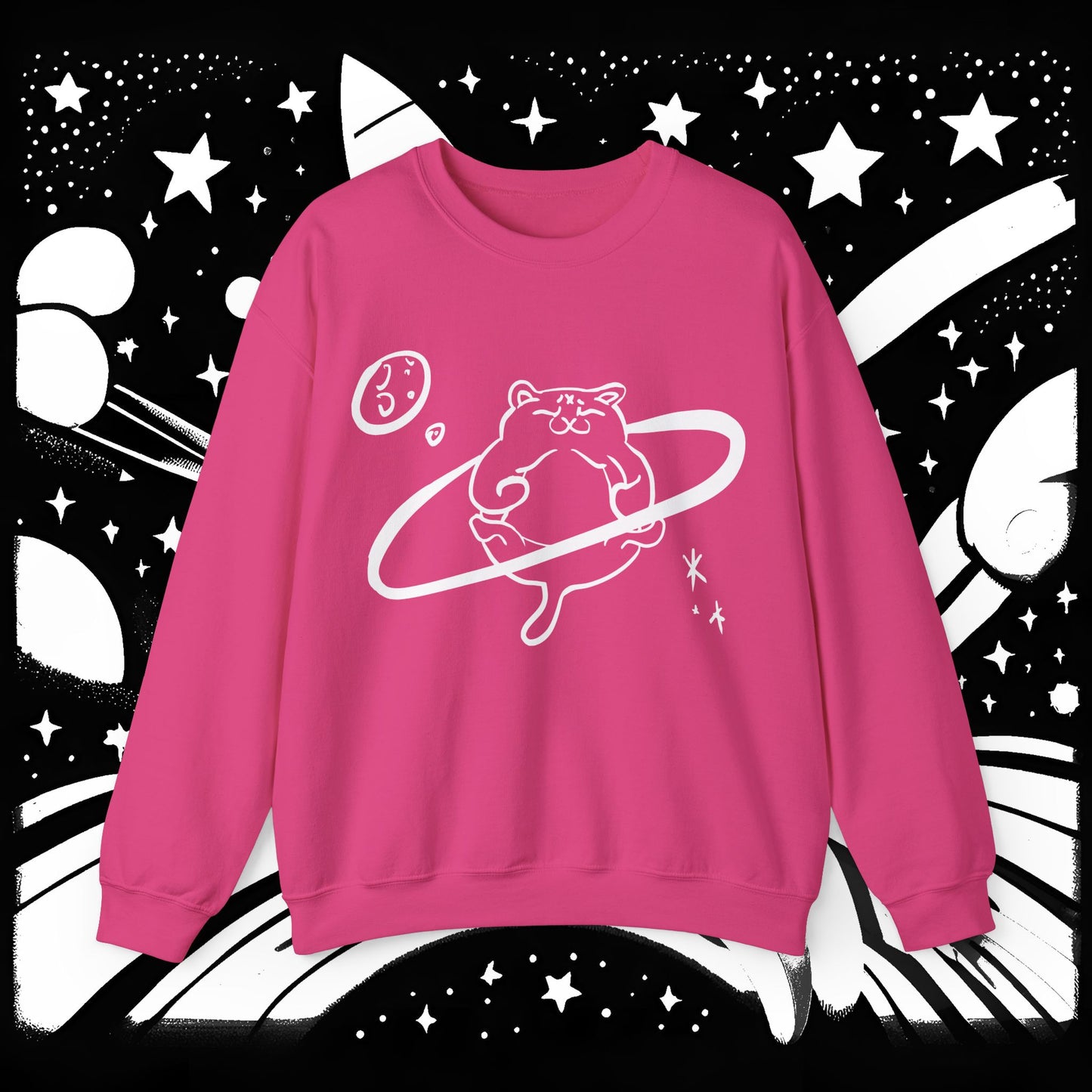 Galactic Chonk - Space Themed Cat Graphic Crewneck Sweatshirt