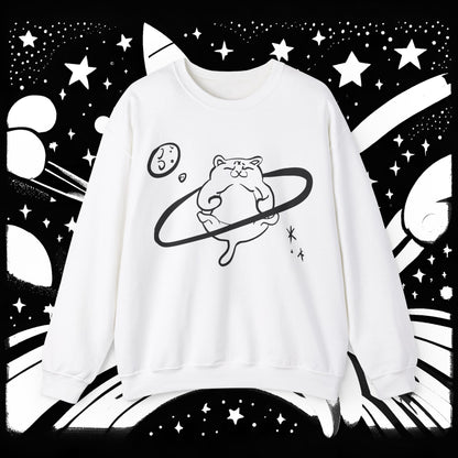Galactic Chonk - Space Themed Cat Graphic Crewneck Sweatshirt