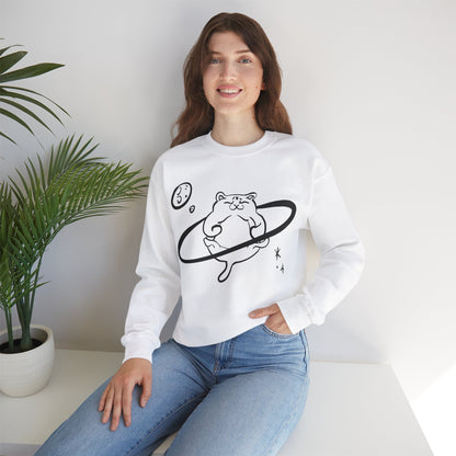 Galactic Chonk - Space Themed Cat Graphic Crewneck Sweatshirt