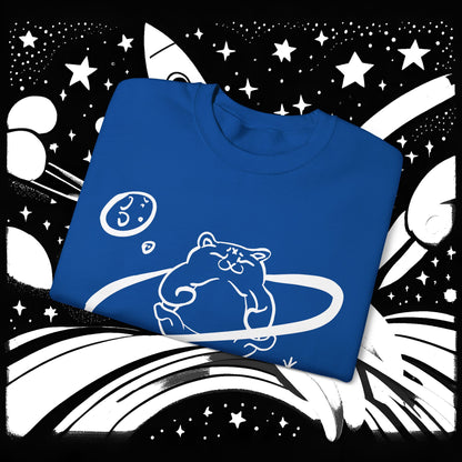 Galactic Chonk - Space Themed Cat Graphic Crewneck Sweatshirt