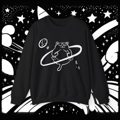 Galactic Chonk - Space Themed Cat Graphic Crewneck Sweatshirt